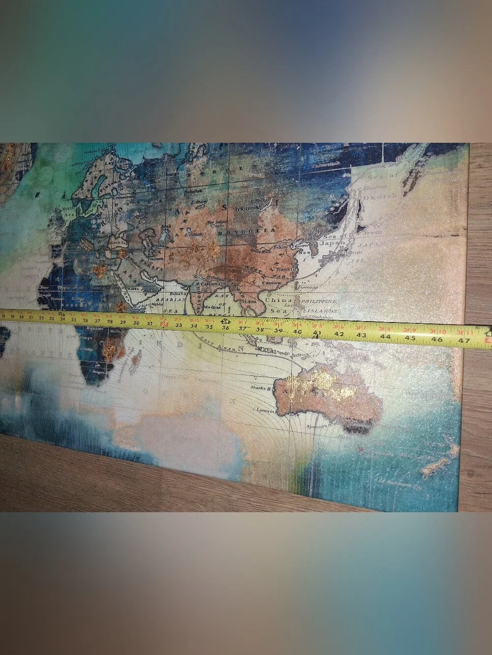 Teal & Gold Abstract World Map Canvas